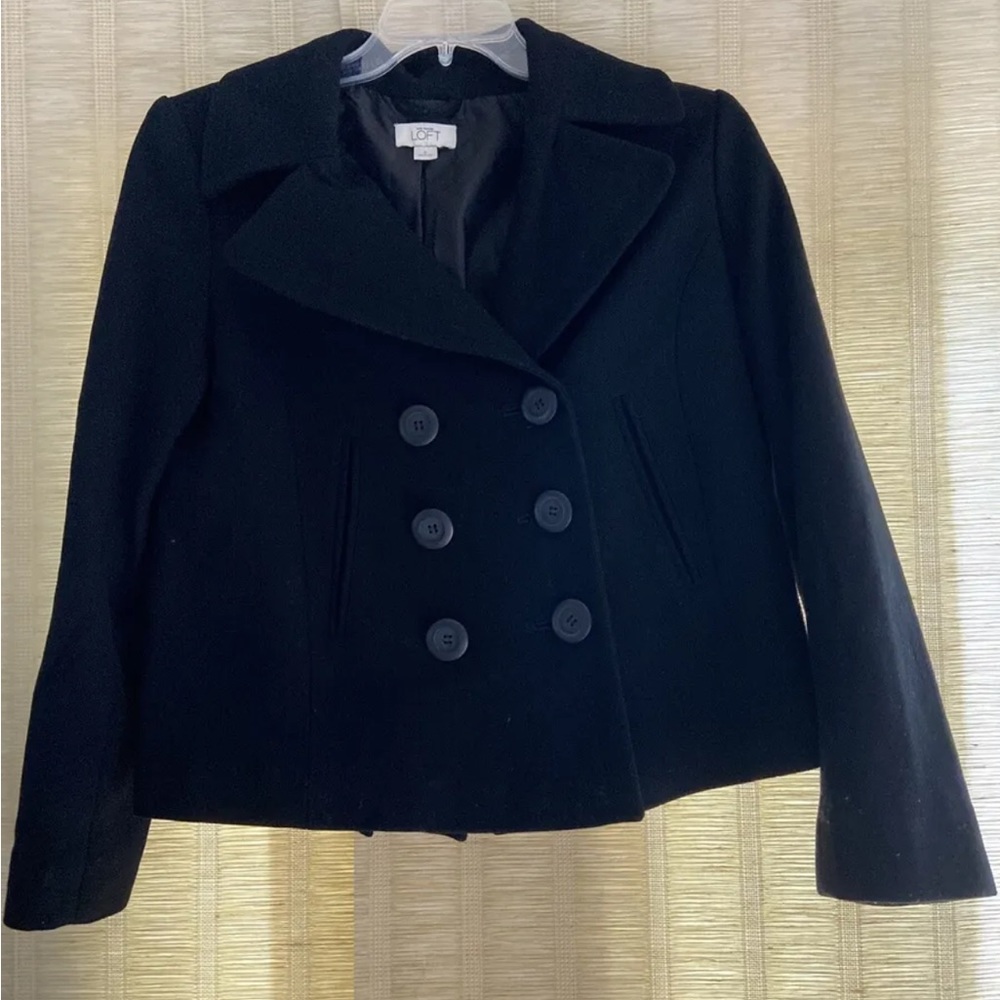 Ann Taylor Loft black pea coat jacket wool size 0